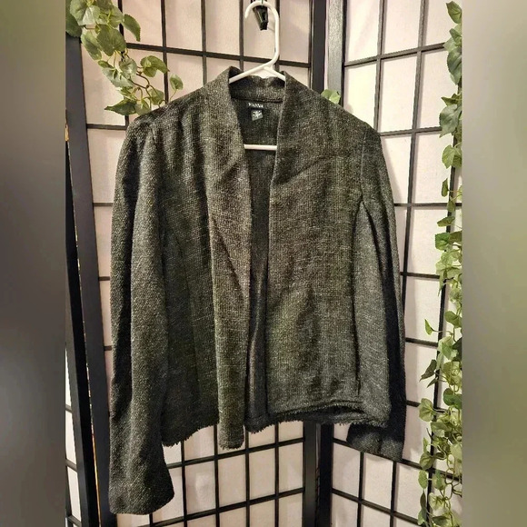 Eileen Fisher Charcoal Grey and Black Tweed Open Front Jacket, Size S - Picture 1 of 5